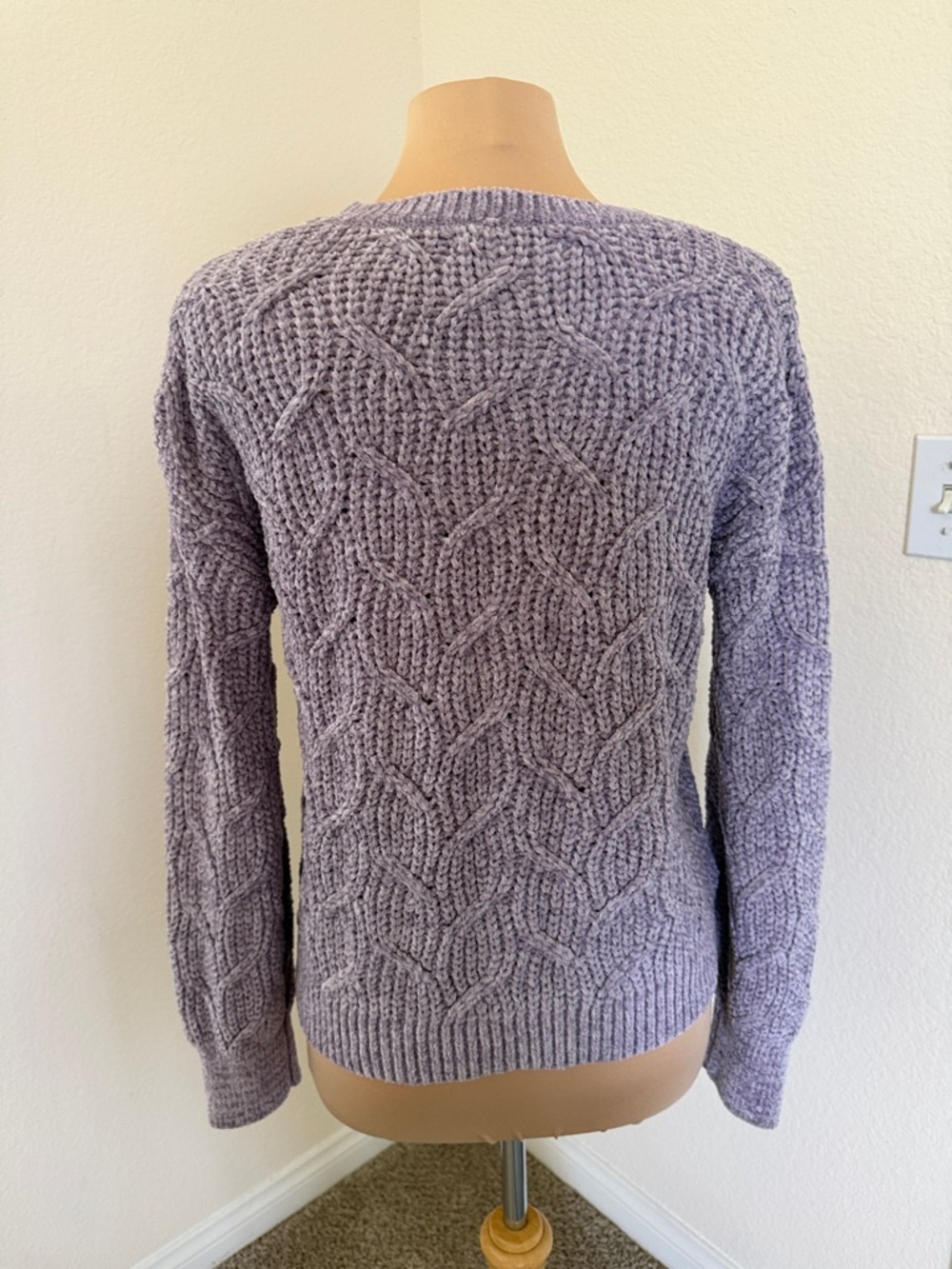 Lilac Chenille Cable Knit Sweater Cozy Spring Size M Pink Rose - Picture 6 of 9